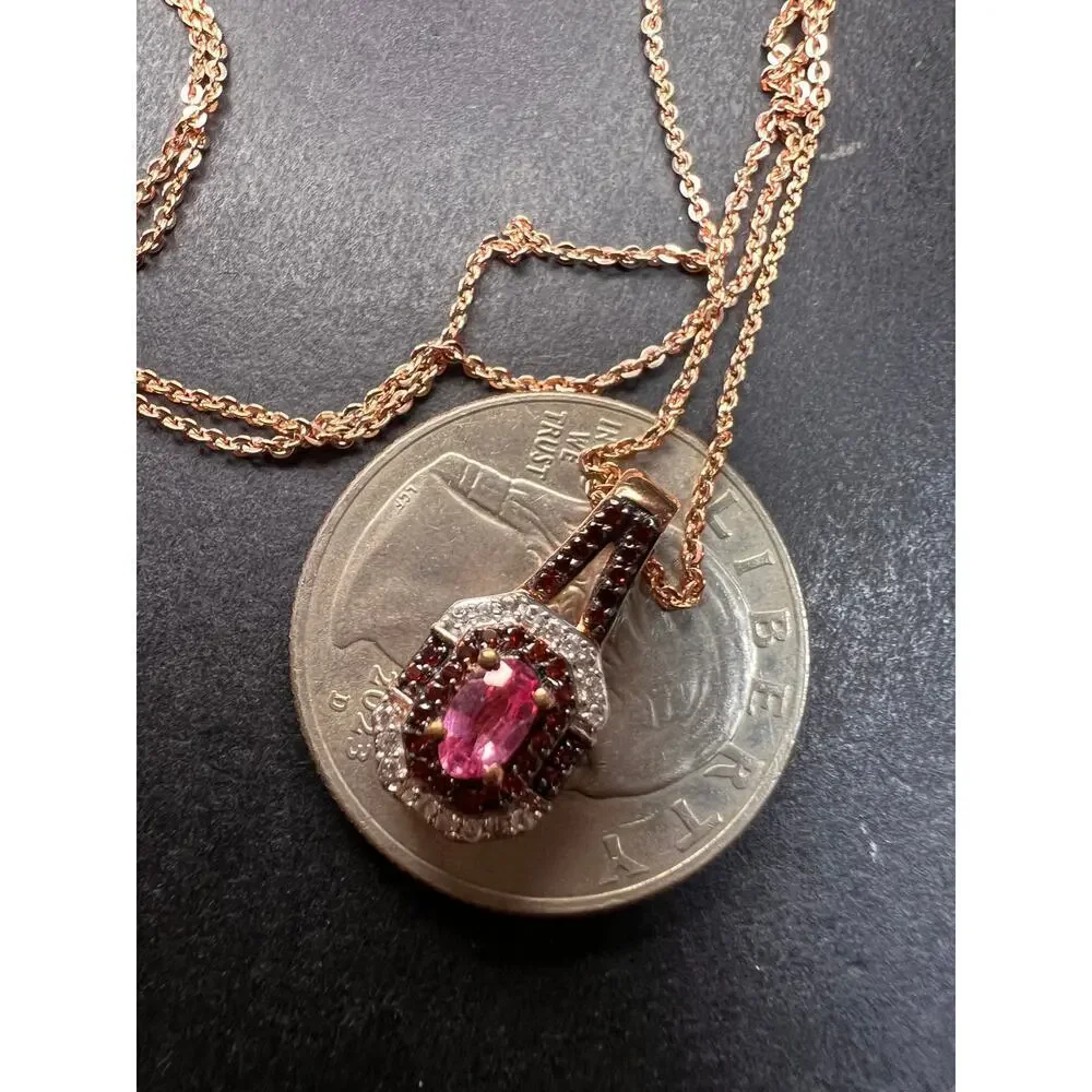 NEW Mahenge pink spinel and brown zircon pendant in Rose Gold over 925 silver